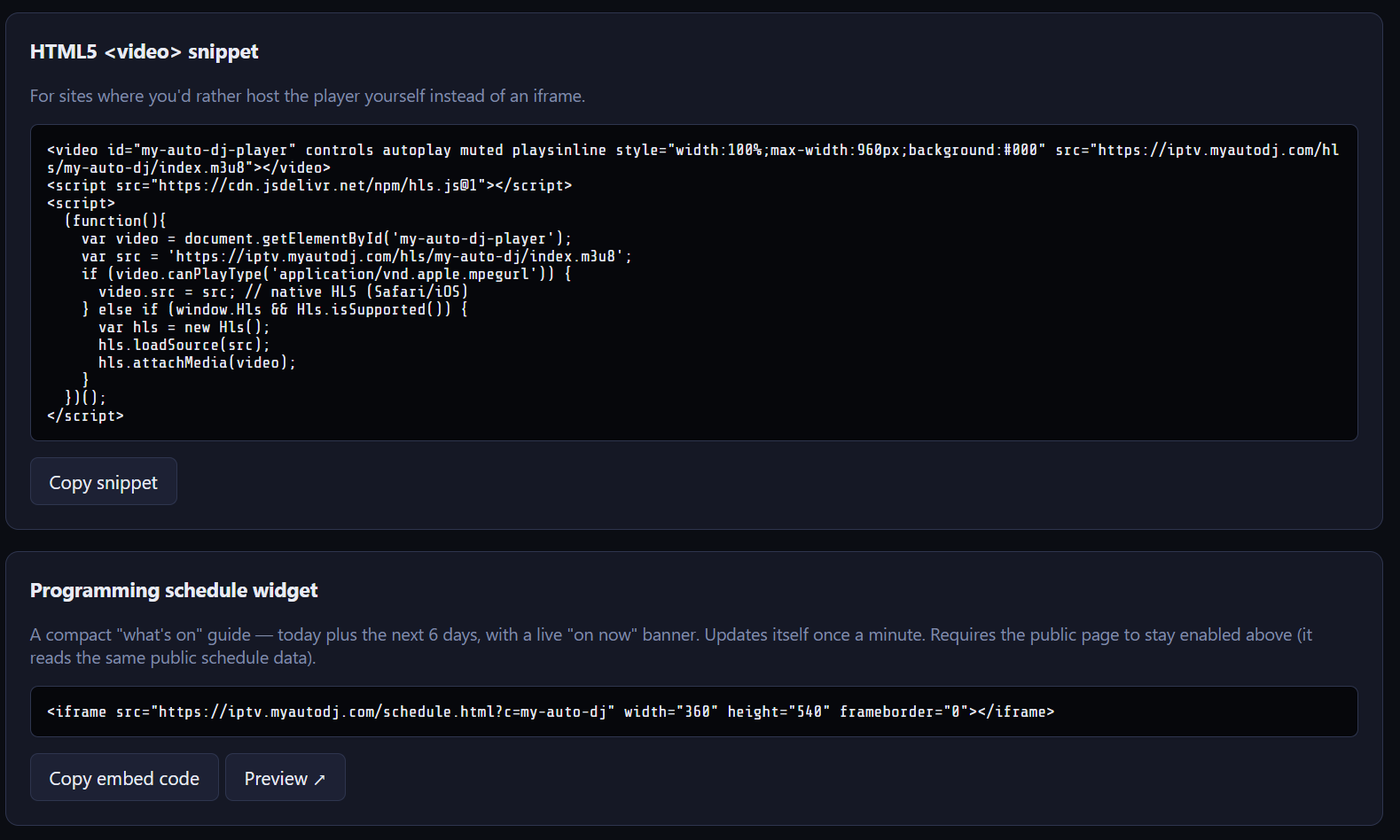 IPTV-CP Embed Code Widget